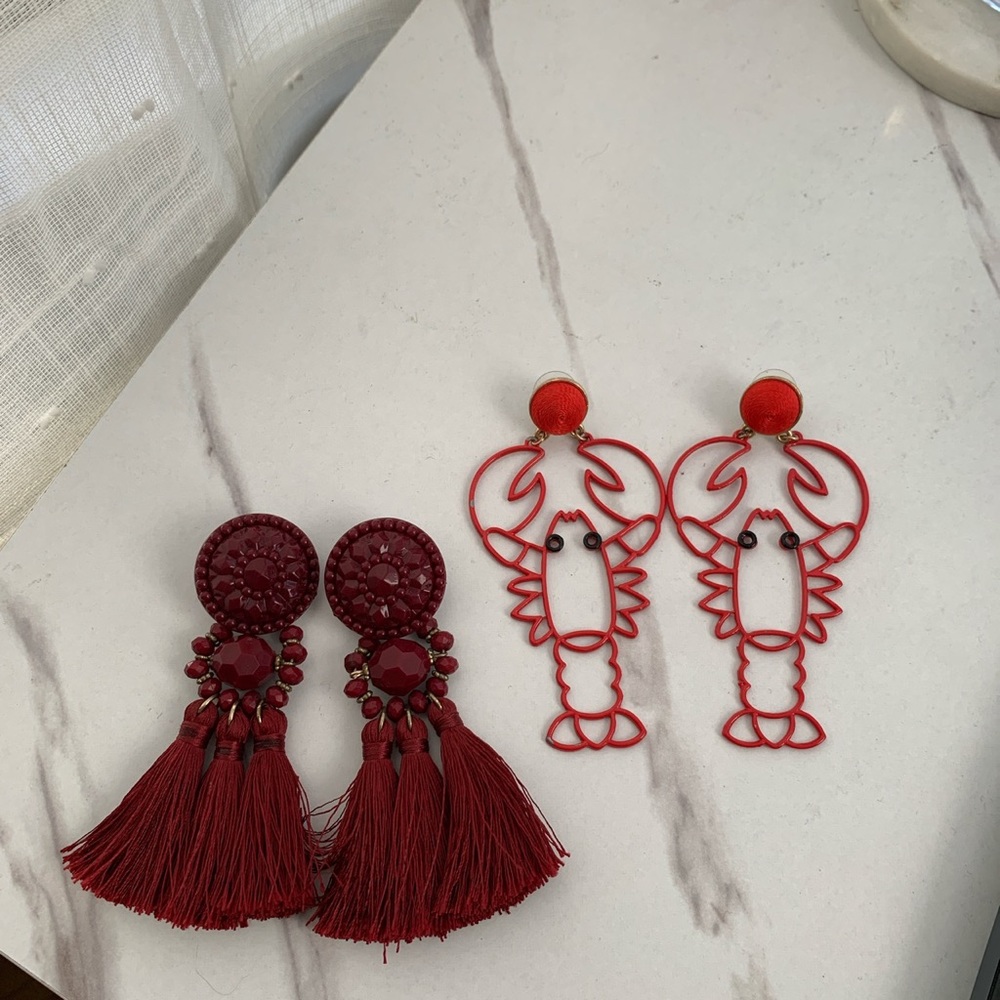 Lobster and tassel earrings